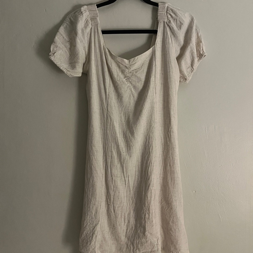 beige cut out a line dress